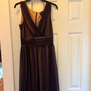 Classy Chiffon Overlay Fit & Flare Dress; Size 10; Eggplant